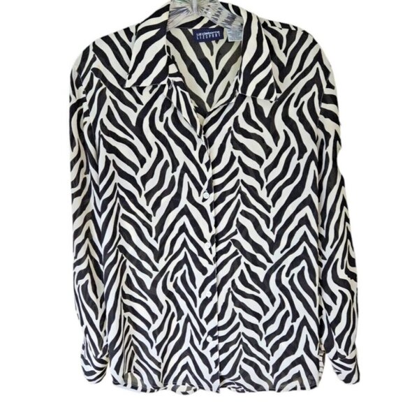 Liz Claiborne Silky Zebra Print Button Up Blouse Size Small - Picture 1 of 6